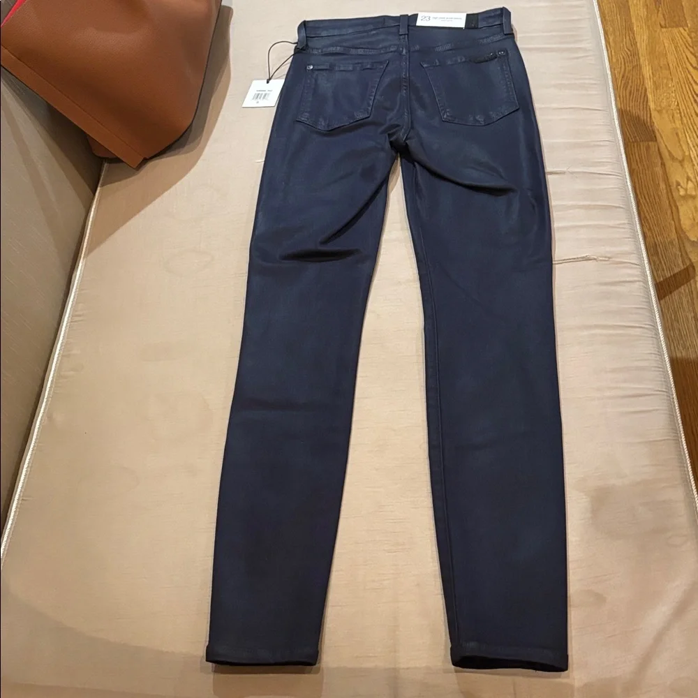 7 for all mankind coated cotton blend high waist ankle super skinny jeans sz.23